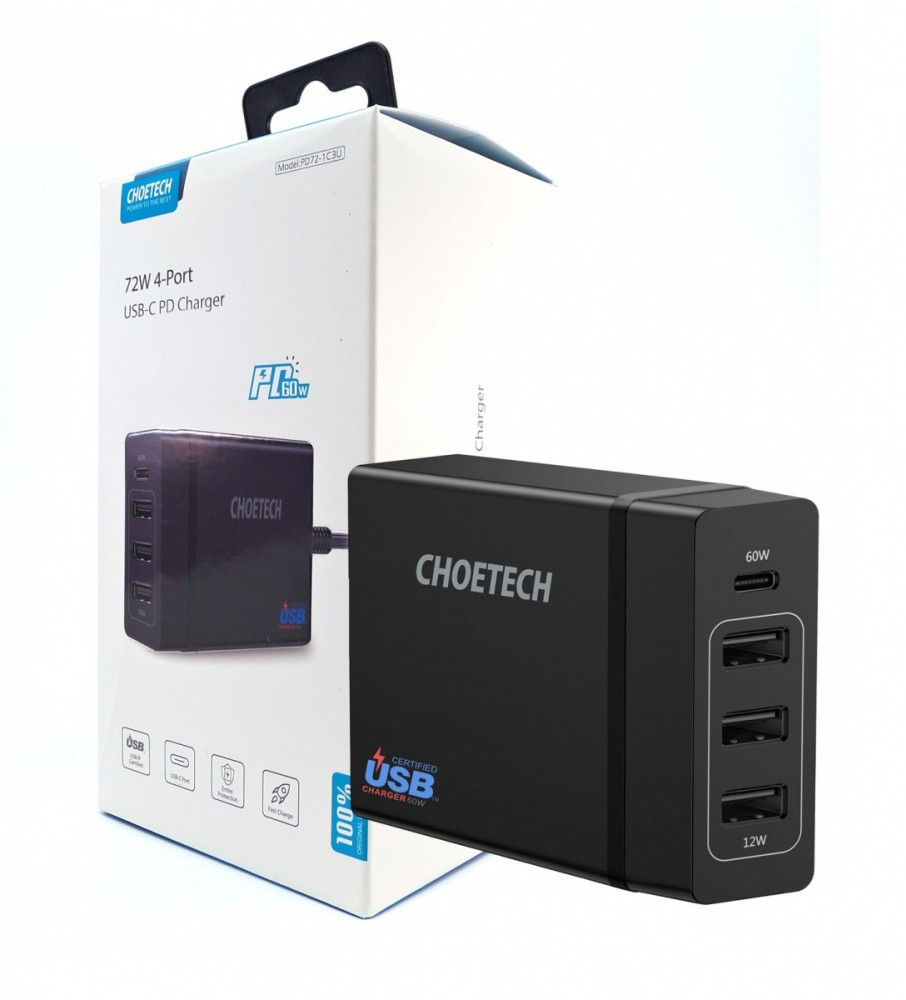PD72-1C3U Black Ładowarka sieciowa 4xUSB 72W Power Delivery