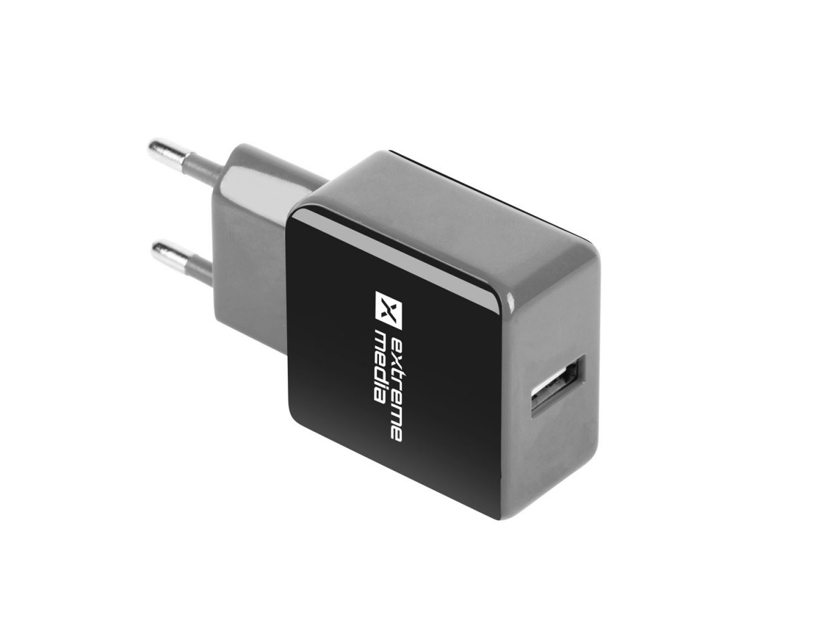 Uniwersalna ładowarka sieciowa 1xUSB 1.2A (BLISTER) EXTREME MEDIA czarno-szara