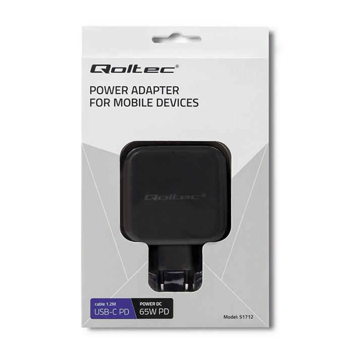 Ładowarka sieciowa 65W | 5-20V | 3-3.25A | USB typ C | PD |      Czarna 