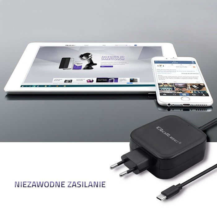 Ładowarka sieciowa 65W | 5-20V | 3-3.25A | USB typ C | PD |      Czarna 