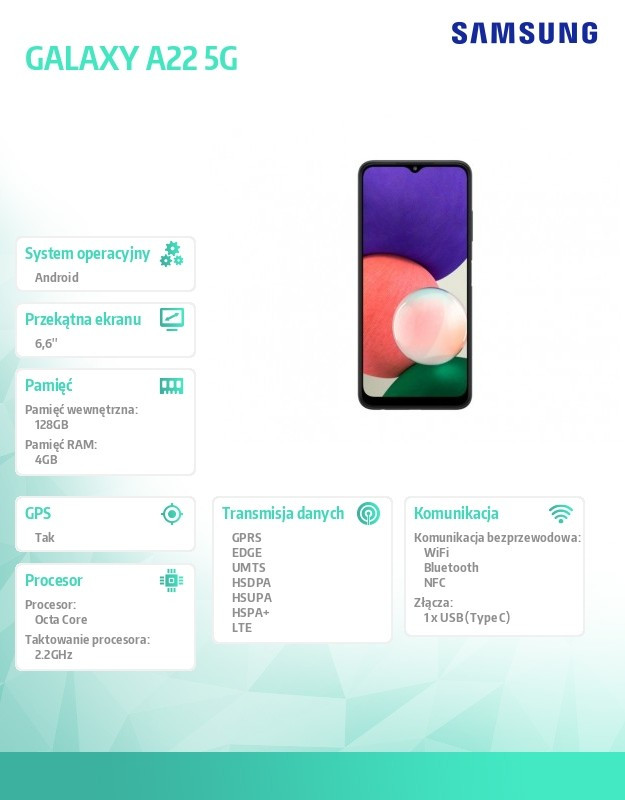 Smartfon GALAXY A22 Dual SIM 5G  4/128GB Szary