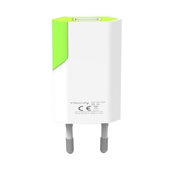 Ładowarka sieciowa slim USB 230V-5V 1A biało-zielona