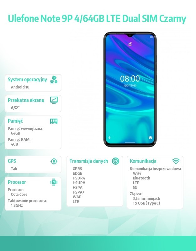 Smartfon Note 9P 4/64GB LTE Dual SIM Czarny 