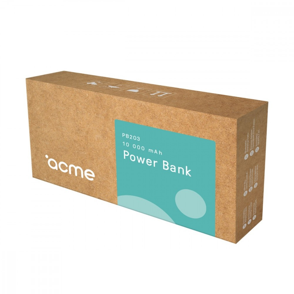 Powerbank PB203 10.000 mAh, metalowy, 2x USB-A, Piaskowy