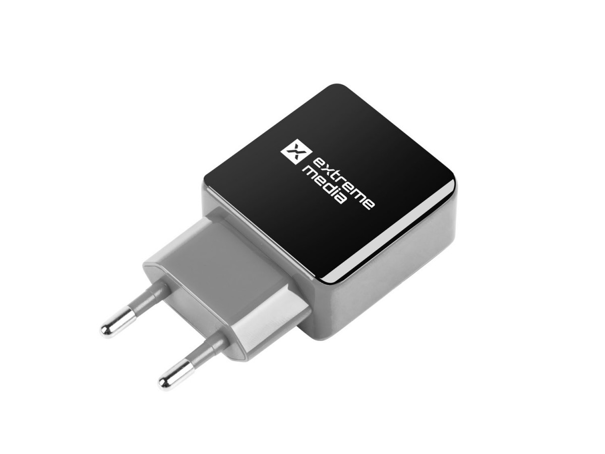 Uniwersalna ładowarka sieciowa 1xUSB 1.2A (BLISTER) EXTREME MEDIA czarno-szara