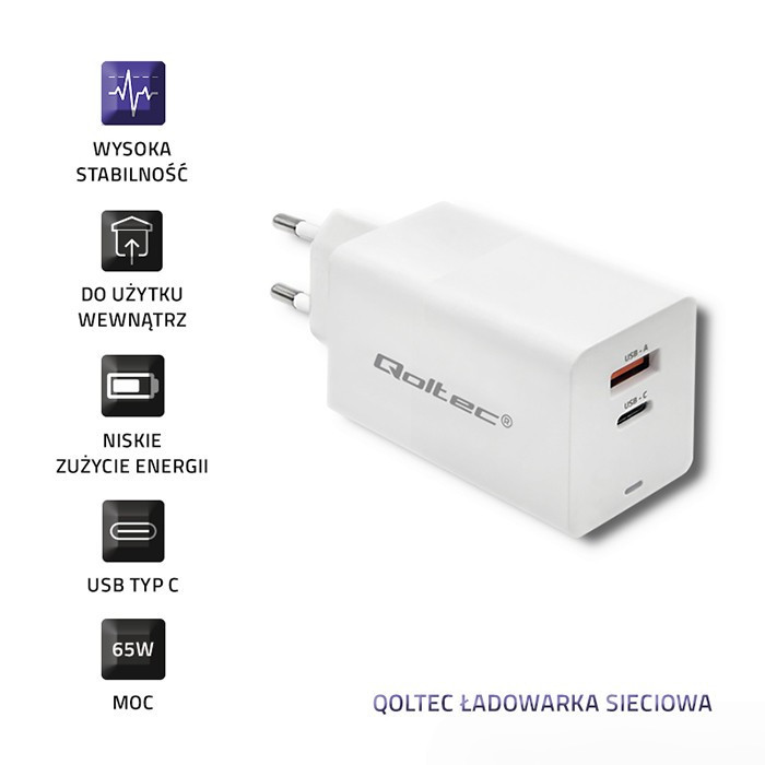 Ładowarka GaN FAST 65W | 5-20V | 2.25-3.25 | USB | USB typ C PD 