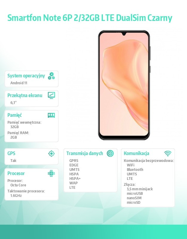 Smartfon Note 6P 2/32GB LTE DualSim Czarny