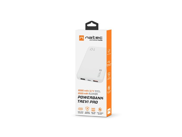 Power Bank Extreme Media Trevi Pro 10000mAh 2x USB + 1x USB-C Quick Charge 3.0 Biały