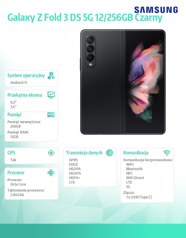 Smartfon Galaxy Z Fold 3 DS 5G 12/256GB Czarny 