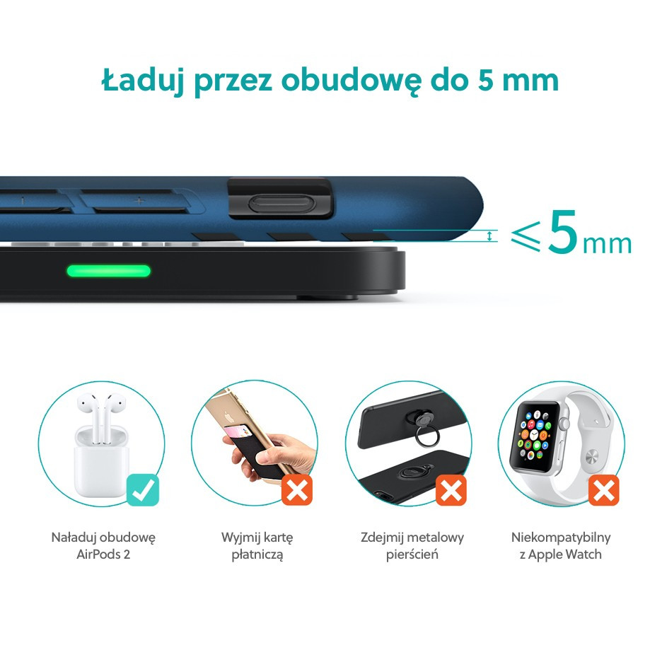 T511-S Black Ładowarka bezprzewodowa indukcyjna 10W 2A