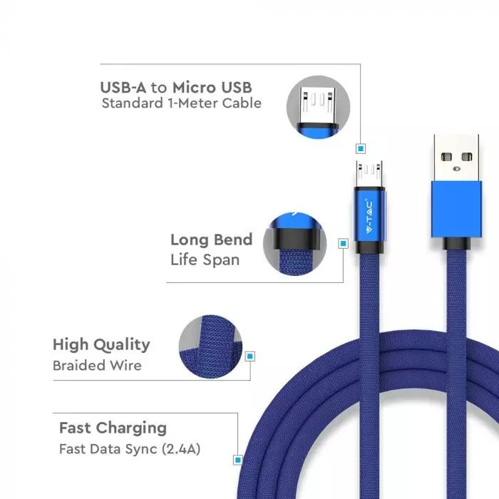Kabel USB M - microUSB M 1M 2.4A 
