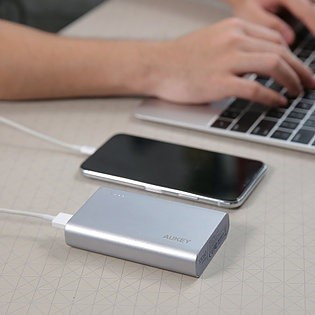 PB-AT10 Grey ultraszybki aluminiowy Power Bank | 10050 mAh | 3xUSB | 5.4A | Quick Charge 3.0 | kabel micro USB 