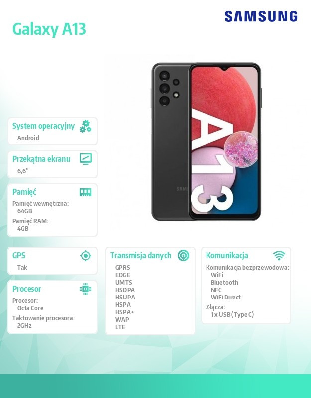 Smartphone Galaxy A13 DualSIM 4/64GB czarny