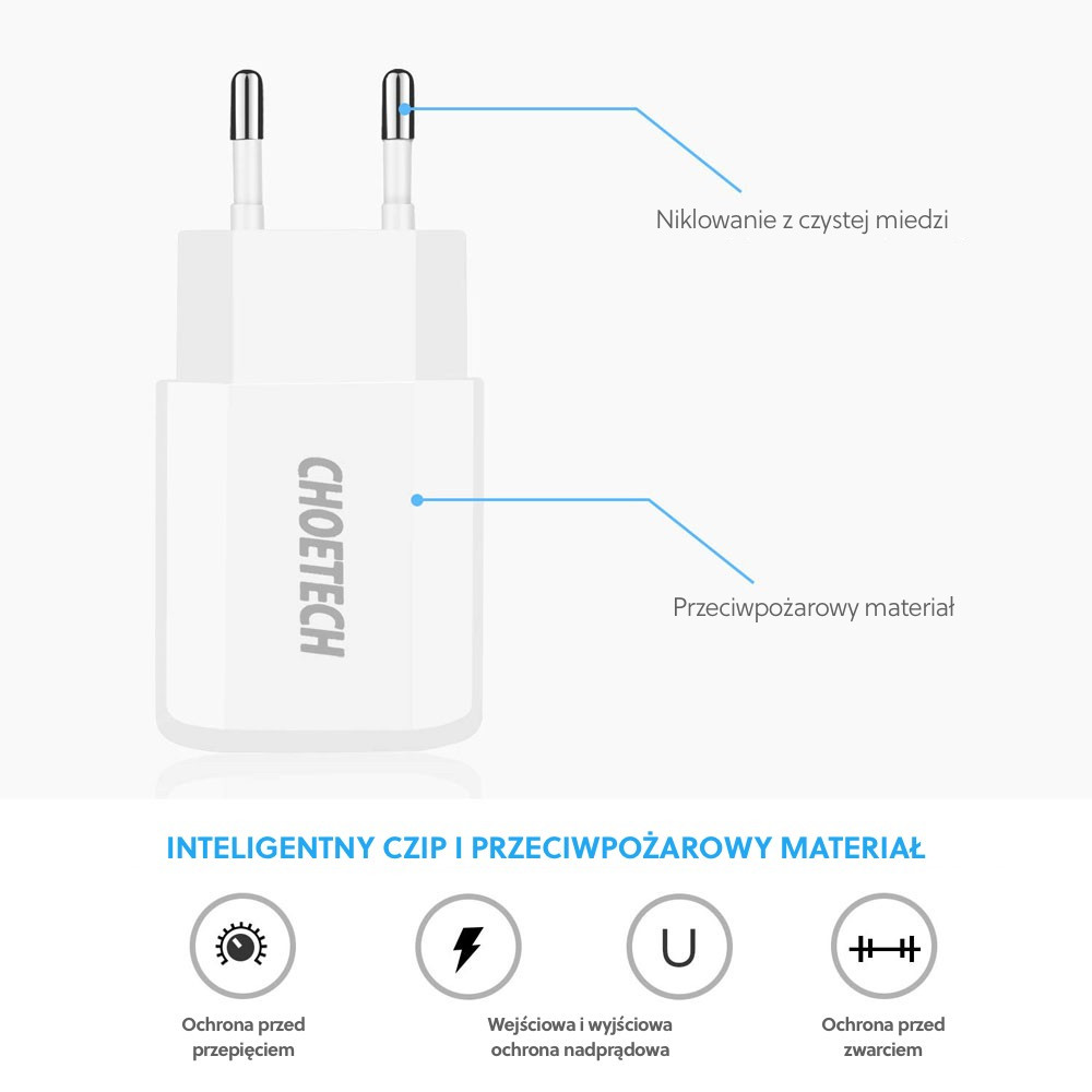 C0030 White Ładowarka sieciowa 2xUSB 2.2A 12W