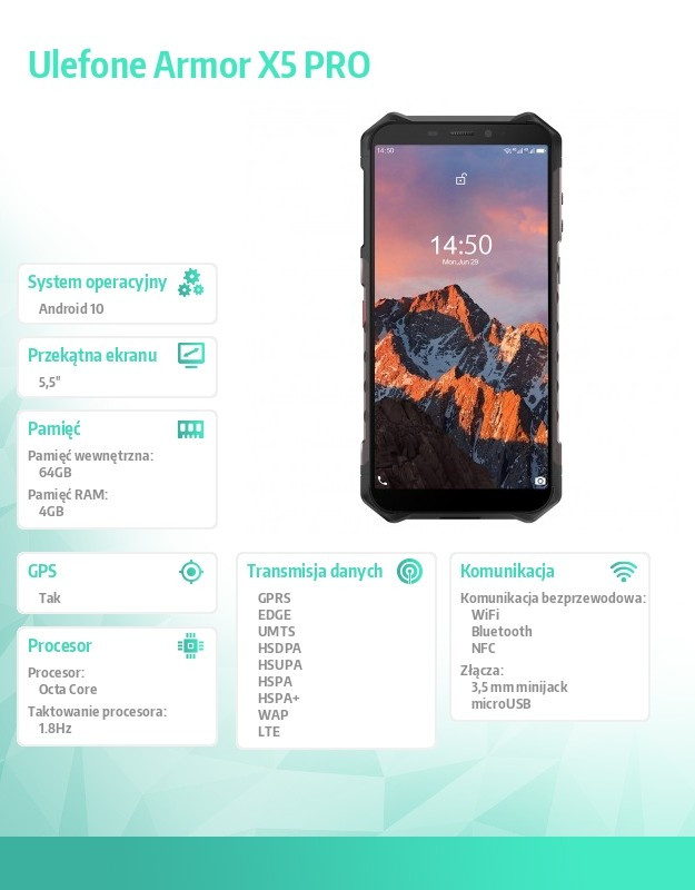 Smartfon Armor X5 Pro LTE 4/64GB IP68/IP69K 5000mAh DS Czarny 