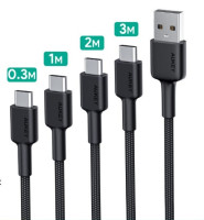 CB-CMD39 zestaw 4 szt. nylonowych kabli Quick Charge | 0.3m, 1m, 2m, 3m | 4 szt. | 5 Gbps | 3A | 60W PD | 20V 